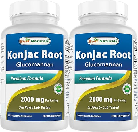 2 Pack Raiz de Konjac Glucomanano 2000 mg por Porção – 180 Cápsulas Vegetarianas - Best Naturals