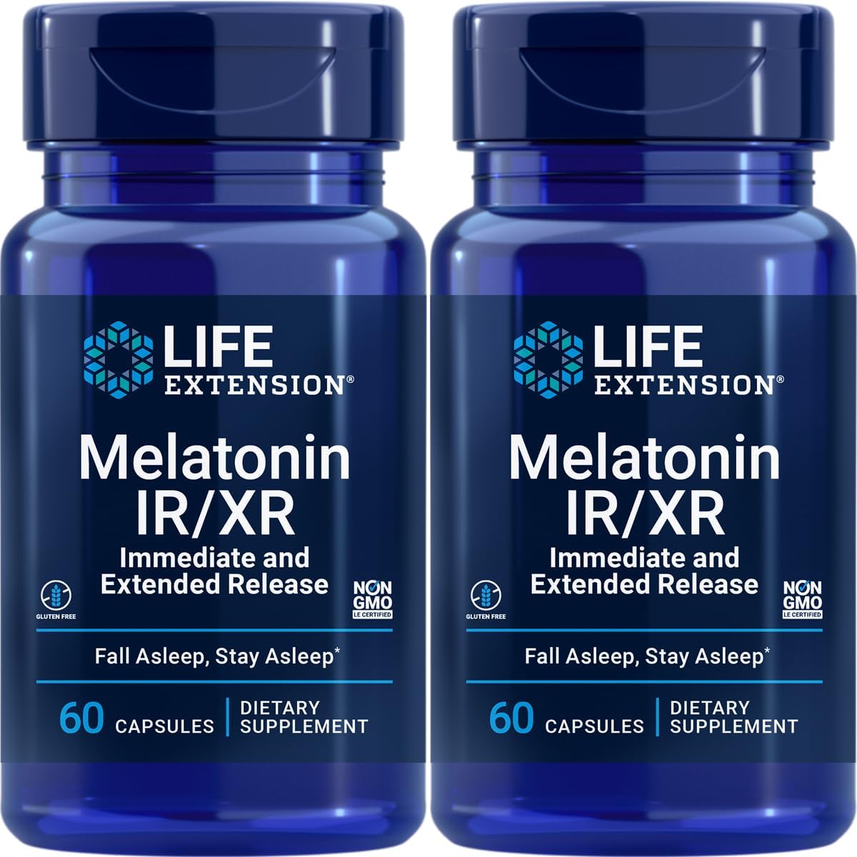 Melatonina IR/XR, 1,5 mg, Fórmula de Liberação Imediata e Prolongada para Suporte Ótimo do Sono, Ritmos Circadianos Saudáveis, Defesa Celular, Sem Glúten, Não-OGM, 2 X - Life Extension