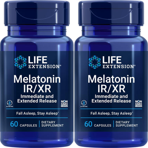Melatonina IR/XR, 1,5 mg, Fórmula de Liberação Imediata e Prolongada para Suporte Ótimo do Sono, Ritmos Circadianos Saudáveis, Defesa Celular, Sem Glúten, Não-OGM, 2 X - Life Extension