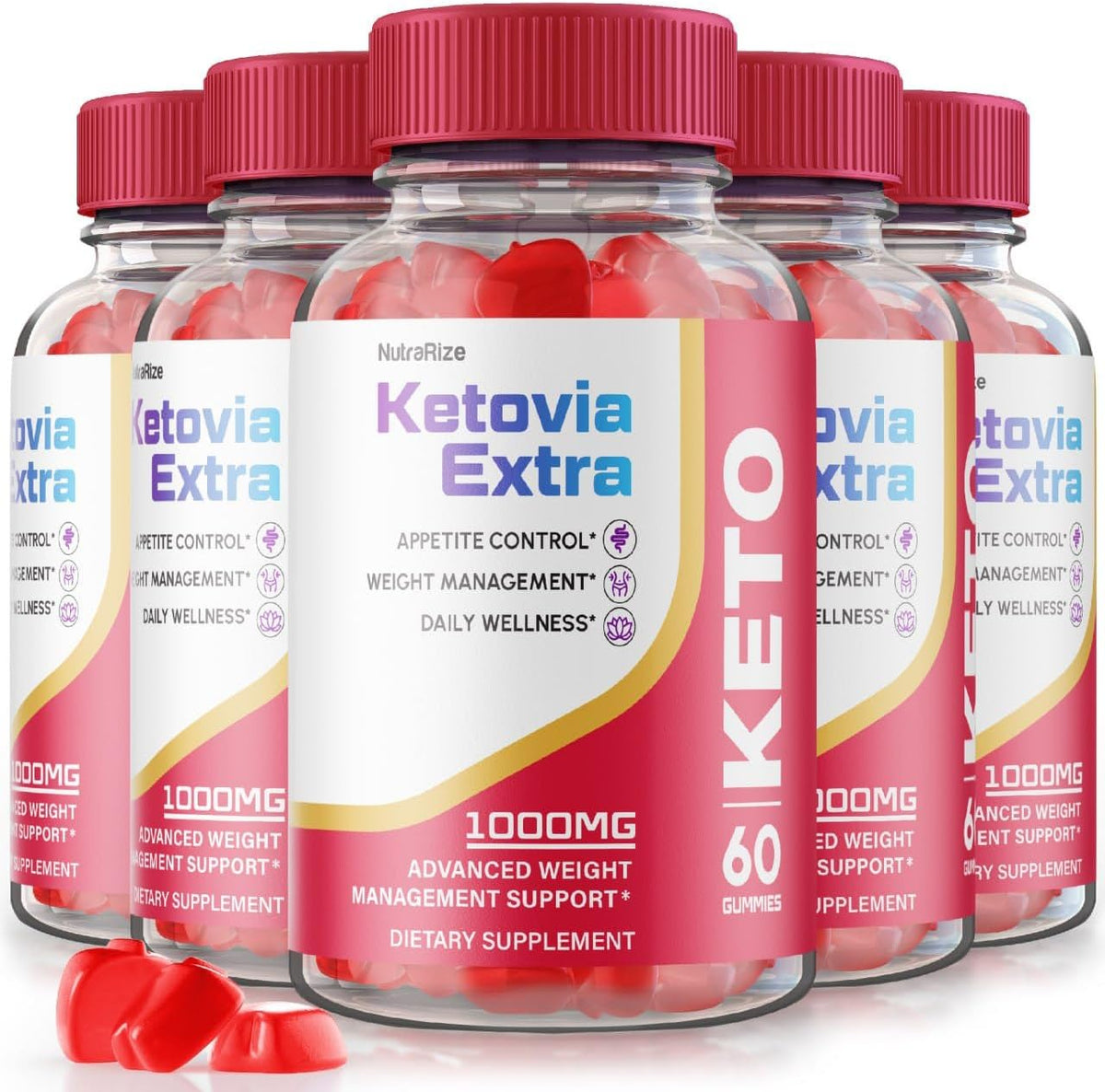 NutraRize - (5 Pacotes) Gomas Extra Ketovia – Gomas Extra ACV Ketovia, Gomas ACV Ketovia para Perda de Peso Avançada, Suplemento de Força Máxima, Goma Keto ACV Ketovia, Keto Via Extra