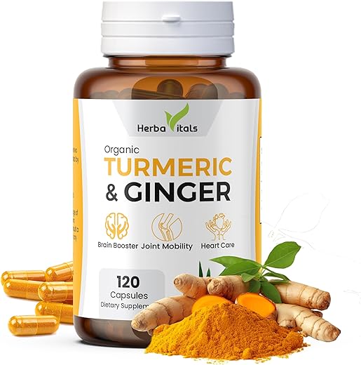 HerbaVitals - Cápsulas de Cúrcuma e Gengibre | Cúrcuma Curcumina com Gengibre (120 cápsulas) 500mg | Melhor Suplemento de Cúrcuma com Gengibre | Testado por Laboratório Independente