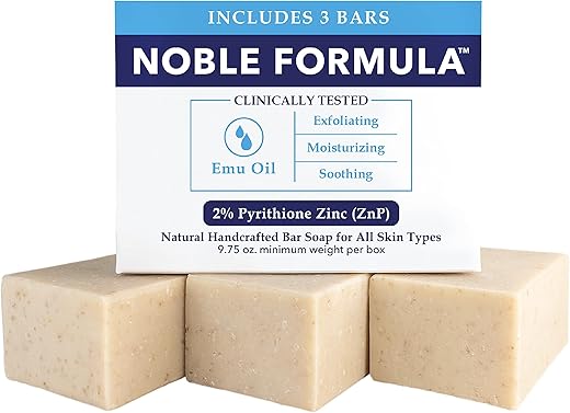 Noble Formula - Sabonete de Óleo de Emu com Fórmula Nobre 2%% Piritionato de Zinco (ZnP), Especialmente Formulado para Acne, Psoríase e Eczema, Seguro para Uso Diário e Todos os Tipos de Pele, 3 Barras em 1 Caixa, Total