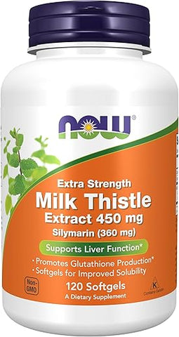 Extrato de Cardo Mariano Silymarin, 450 mg, 120 Softgels – Força Extra – Embalagem de 120 cápsulas – Marca NOW Foods - NOW Foods