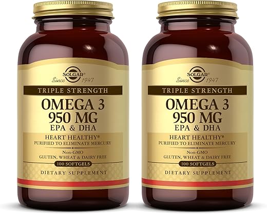 SOLGAR - Solgar Omega 3 Triplo Forte 950 mg – 100 Softgels, Embalagem com 2 – Suporte para Articulações