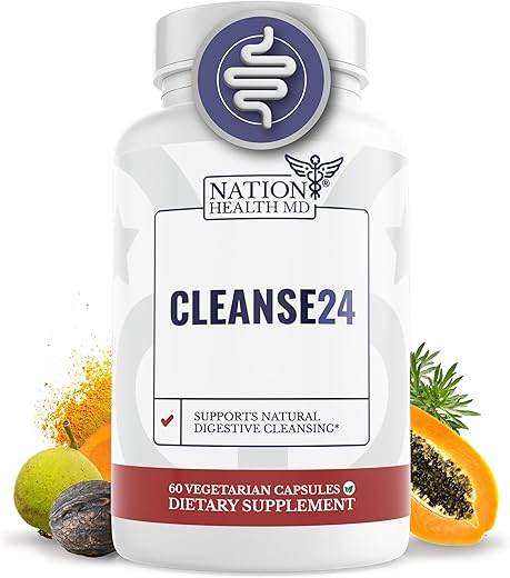 NATION HEALTH MD - Cleanse24 – Limpeza Intestinal para Humanos com Artemísia, Papaia, Nogueira-Negra – Limpeza Intestinal Herbal, Limpeza do Intestino para Homens