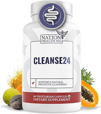 NATION HEALTH MD - Cleanse24 – Limpeza Intestinal para Humanos com Artemísia, Papaia, Nogueira-Negra – Limpeza Intestinal Herbal, Limpeza do Intestino para Homens