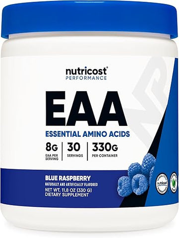 EAA Powder 30 Porções (Blue Raspberry) – Aminoácidos Essenciais – Livre de Transgênicos, Sem Glúten, Amigável para Vegetarianos - Nutricost