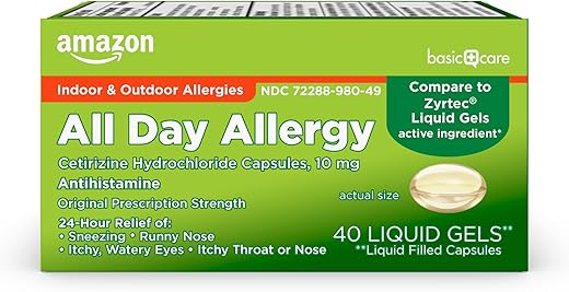 Cetirizine Hydrochloride 10mg – 40 Cápsulas de Gel Líquido para Alergia de 24 Horas - Amazon Basic Care