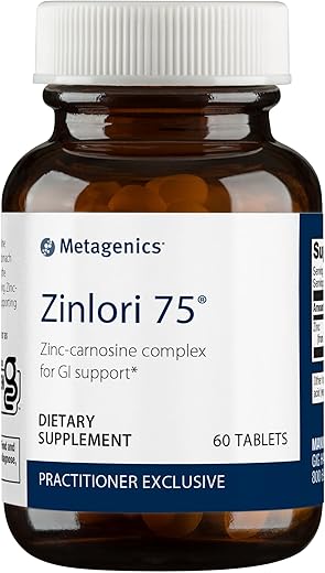 Zinlori 75 – Suplemento de Zinco Carnosina de Alta Potência para Aliviar Desconforto Estomacal – 60 Comprimidos - Metagenics