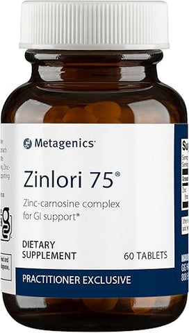 Zinlori 75 – Suplemento de Zinco Carnosina de Alta Potência para Aliviar Desconforto Estomacal – 60 Comprimidos - Metagenics