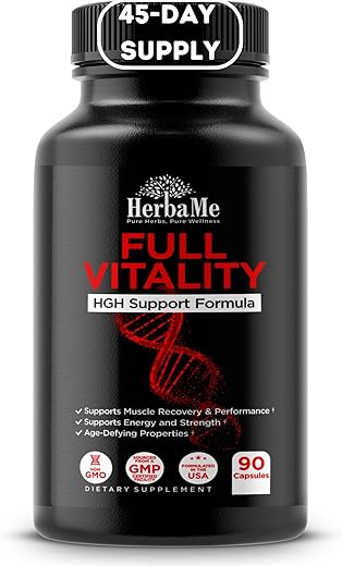 HerbaMe - Suplementos de HGH para Homens e Mulheres, 90 Cápsulas – Suporte Natural ao Hormônio do Crescimento Humano, Fórmula para Construção Muscular, Crescimento Muscular, Mistura de Aminoácidos para Recuperação Pós-Treino com