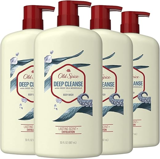 Gel de Banho para Homens Limpeza Profunda com Minerais do Mar Profundo, 30 ml (Pacote com 4) - Old Spice