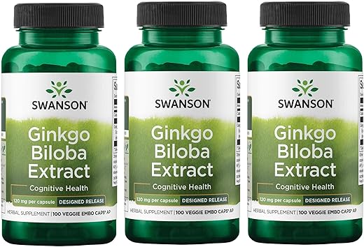 Extrato Padronizado de Ginkgo Biloba de Liberação Retardada para Memória, Função Cognitiva e Saúde do Cérebro 120 mg (24% glicosídeos de flavona, 6% lactonas terpênicas) 100 Cápsulas Vegetarianas - Swanson