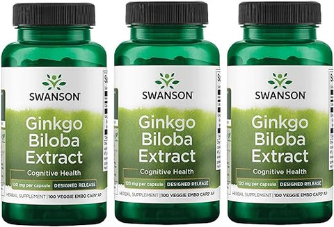 Extrato Padronizado de Ginkgo Biloba de Liberação Retardada para Memória, Função Cognitiva e Saúde do Cérebro 120 mg (24% glicosídeos de flavona, 6% lactonas terpênicas) 100 Cápsulas Vegetarianas - Swanson