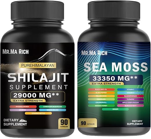 Sea Moss e shilajit Bundle – 90 * 2 Contagem (Sea Moss e Shilaji) | 180g - Mr.Ma Rich