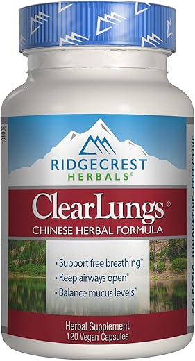 RidgeCrest Herbals - Ridgecrest Herbals ClearLungs Classic – Suplemento Diário Natural para Saúde Pulmonar e Nasal, Suporte para Brônquios, Respiratório, Imunidade, Sinusite e Bem-Estar do Muco – Fórmula Herbal (120 cápsulas)