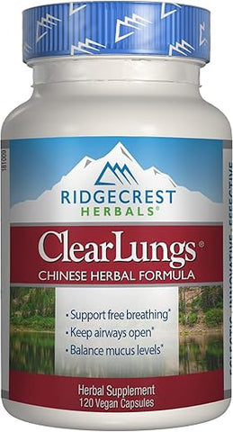 RidgeCrest Herbals - Ridgecrest Herbals ClearLungs Classic – Suplemento Diário Natural para Saúde Pulmonar e Nasal, Suporte para Brônquios, Respiratório, Imunidade, Sinusite e Bem-Estar do Muco – Fórmula Herbal (120 cápsulas)