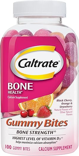 Gummy Bites 500 mg Cálcio e Vitamina D, Sabor Cereja Preta, Morango, Laranja – 100 Unidades - Caltrate