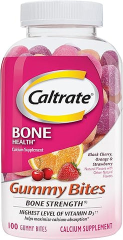 Gummy Bites 500 mg Cálcio e Vitamina D, Sabor Cereja Preta, Morango, Laranja – 100 Unidades - Caltrate