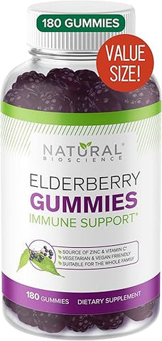 Natural BioScience - Gomas de Sabugueiro Sambucus com Vitamina C e Zinco – Suporte Diário para o Sistema Imunológico de Adultos