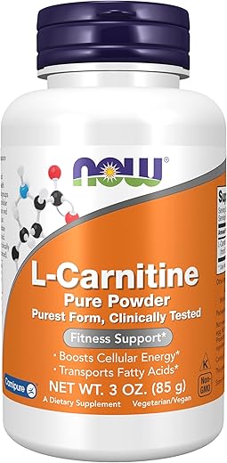 Suplementos, L-Carnitina (L-Carnitina Tartarato) Pó Puro, Aumenta a Energia Celular, Aminoácido, 85g - NOW Foods