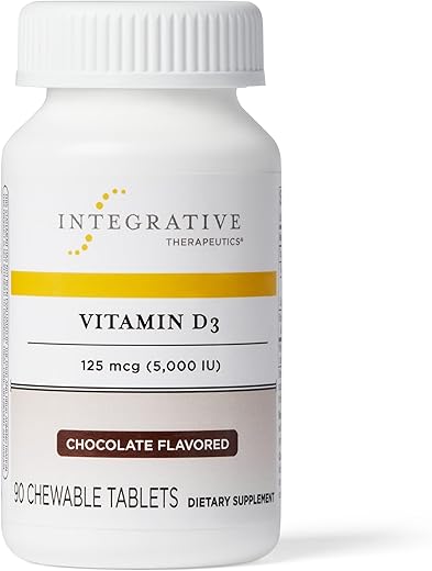 Vitamina D3 125 mcg – 5.000 UI – Suporte Imunológico – Suporte Ósseo Saudável – Livre de Glúten – 90 Comprimidos Mastigáveis com Sabor de Chocolate - Integrative Therapeutics