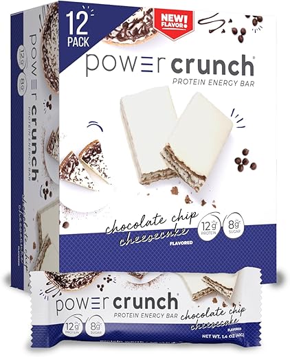 Barras de Wafer de Proteína, Snacks de Alta Proteína com Sabor Delicioso, Cheesecake de Chocolate Chip, 40g (12 Unidades) - Power Crunch