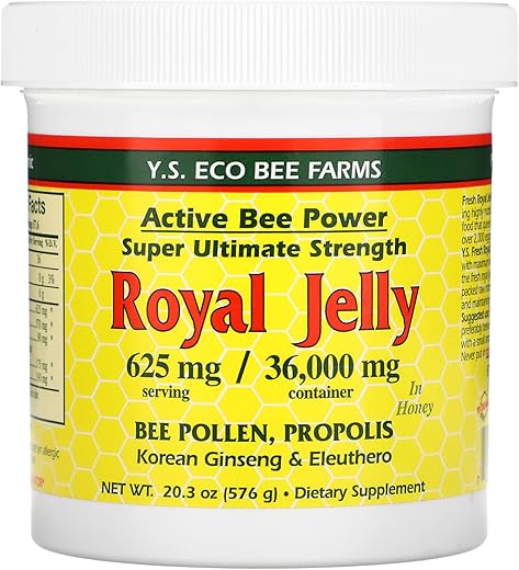 YS Eco Bee Farms - YS BEE Farms – Geleia Real, Pólen de Abelha, Própolis e Ginseng, 20.3 OZ (600g)