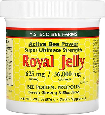 YS Eco Bee Farms - YS BEE Farms – Geleia Real, Pólen de Abelha, Própolis e Ginseng, 20.3 OZ (600g)