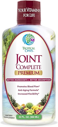 Tropical Oasis - Suplemento Líquido Completo para Articulações Joint Complete Premium – com Glucosamina, Condroitina, MSM, Ácido Hialurônico – para Saúde Óssea e Articular – Absorção Máxima de 96%% – 960ml, 32 porções