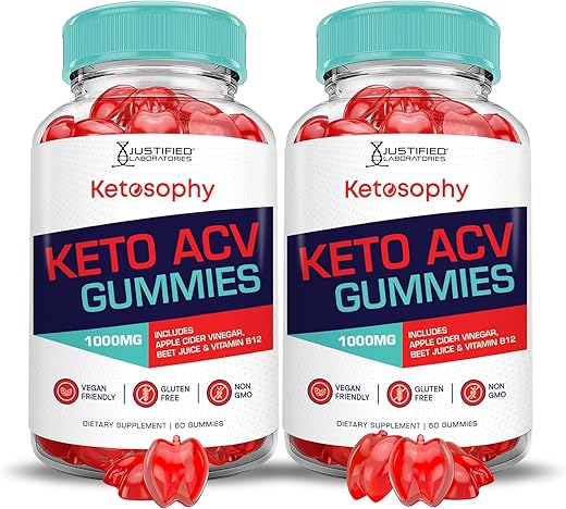 Justified Laboratories - (2 Pacotes) Gomas Ketosophy Keto ACV Fórmula Avançada 1000MG Gomas Ketosophy Keto Vinagre de Maçã Formulado com Pó de Romã e Beterraba B12 Vegano Não GMO 120 Gomas