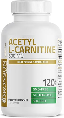 Acetyl L-Carnitine 500 MG – Aminoácido de Alta Potência, 120 Cápsulas - Bronson