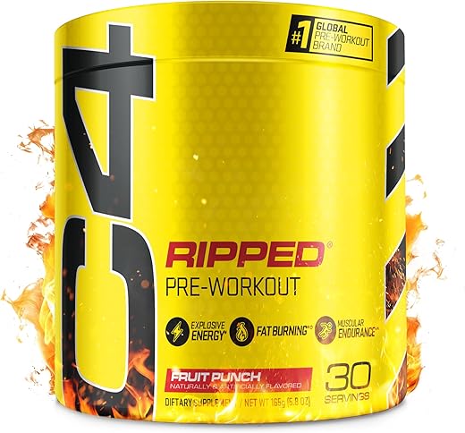 C4 Ripped Pré-Treino em Pó Sabor Frutas Vermelhas – Energético Pré-Treino Livre de Creatina e Açúcar para Homens - Cellucor