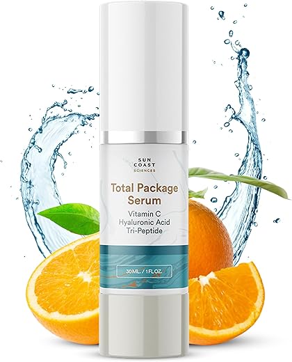SUN COAST SCIENCES - Sun Coast Sciences – Serum Total Package, Vitamina C, Ácido Hialurônico, Peptídeos para o Rosto, Super Serum Anti-Envelhecimento para Rugas, Clareamento, Manchas – 30ml