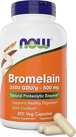 NOW Foods - Now Bromelain 500 mg – 200 Cápsulas Vegetais – Abacaxi Natural, Enzima Proteolítica – 2400 GDU