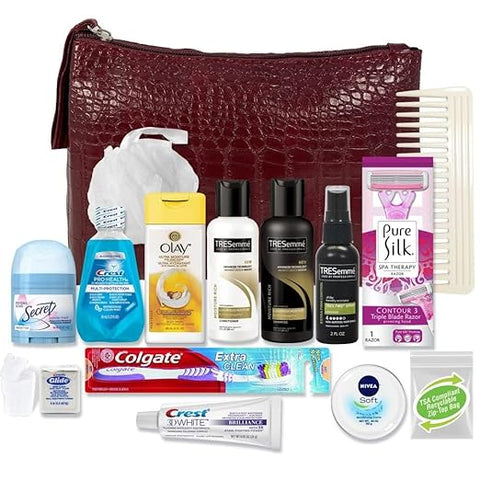 Kit de Viagem Premium para Mulheres da Convenience Kits International com 16 Peças: Produtos de Cabelo Tresemme em Tamanho de Viagem e Essenciais para Cabelo e Banho