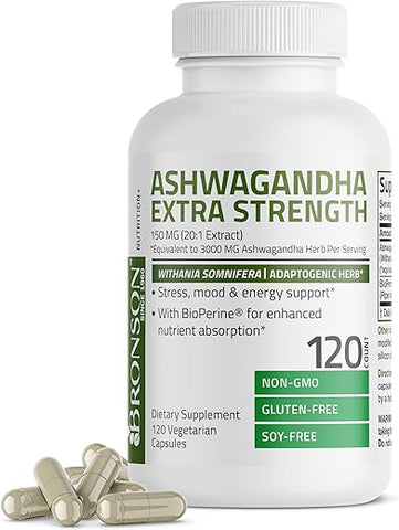 Ashwagandha Extra Forte para Redução do Estresse – 60 Cápsulas - Bronson