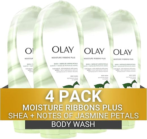 Body Wash Hidratante com Fitas de Shea e Notas de Pétalas de Jasmim, 532 ml, Pack com 4 unidades - Olay