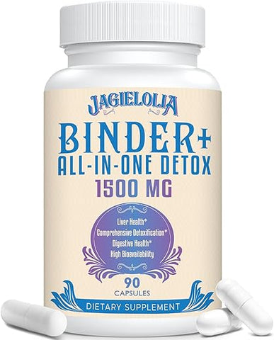 Jagielolia - All-in-One Detox Binder 1500 MG – Alta Bioacessibilidade, Limpeza do Fígado e Intestino com Carvão Ativado e Zeólita