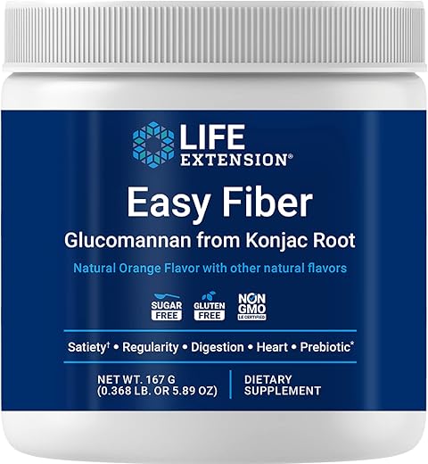 Easy Fiber – Fibra de Glucomanano para Regularidade, Digestão, Saúde do Coração, Sem Adoçantes Artificiais, Vegetariano, Não-OGM, Sem Glúten, Sem Açúcar, Peso Líquido 167g - Life Extension