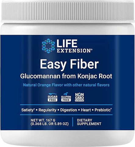 Easy Fiber – Fibra de Glucomanano para Regularidade, Digestão, Saúde do Coração, Sem Adoçantes Artificiais, Vegetariano, Não-OGM, Sem Glúten, Sem Açúcar, Peso Líquido 167g - Life Extension