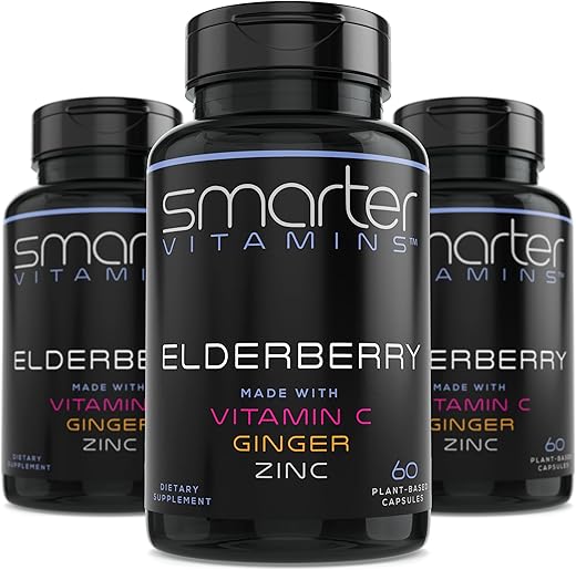 SmarterVitamins - (3 Pacotes) Cápsulas de Sabugueiro Mais Inteligentes Vitamina C Gengibre – 100% Natural e Potente