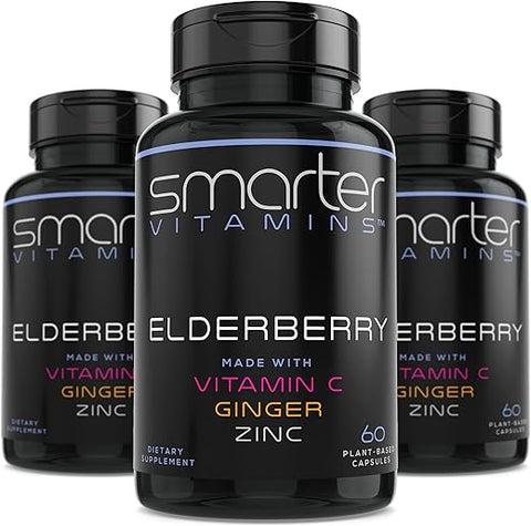SmarterVitamins - (3 Pacotes) Cápsulas de Sabugueiro Mais Inteligentes Vitamina C Gengibre – 100% Natural e Potente