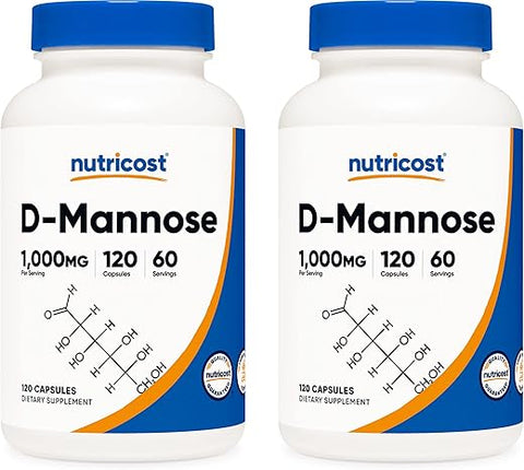 D-Mannose 500 mg – 120 Cápsulas (2 Frascos) – 1000mg Por Porção, Livre de Transgênicos e Glúten - Nutricost