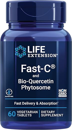Fast-C® e Bio-Quercetin®: Entrega Rápida e Absorção, Vitamina C, Feno-grego, Suporte Imunológico, Magnésio, Sem Glúten, Não-OGM, Vegetariano, 60 Comprimidos - Life Extension