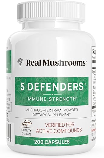 5 Defenders – Cápsulas de Extrato de Cogumelo Orgânico com Chaga, Shiitake, Maitake, Turkey Tail | 100% Natural e Potente - Real Mushrooms
