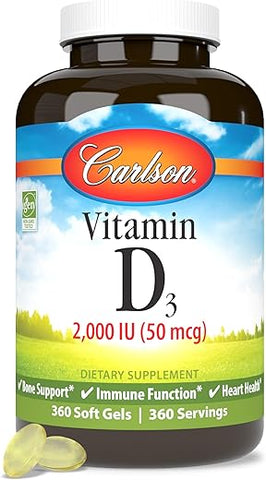 Vitamina D3, 2000 UI (50 mcg), Fortalecimento Ósseo - Carlson