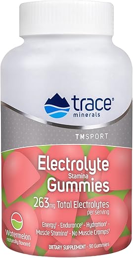 Gomas de Eletrólitos Stamina | Aumente Energia, Resistência, Resistência Muscular e Hidratação | Vegano | Melancia | 90 Unidades (30 Porções) - Trace Minerals