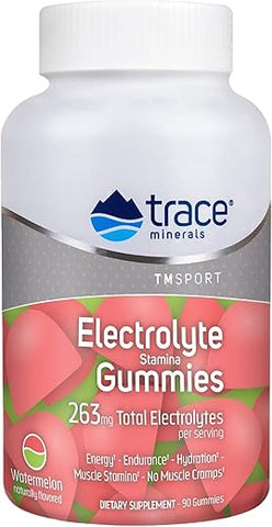 Gomas de Eletrólitos Stamina | Aumente Energia, Resistência, Resistência Muscular e Hidratação | Vegano | Melancia | 90 Unidades (30 Porções) - Trace Minerals