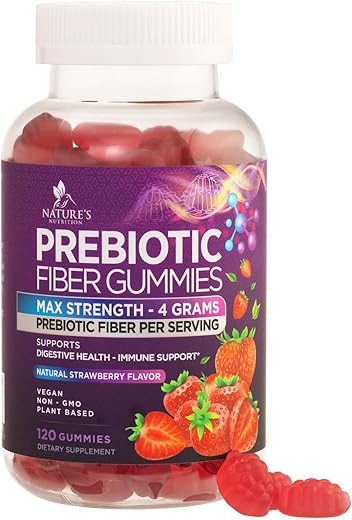 Nature's Nutrition - Fiber Gummies para Adultos 4g – Suplemento Diário de Fibra Prebiótica em Goma, Suporte para Saúde Digestiva – Fibra Solúvel à Base de Plantas, Favorece a Regularidade
